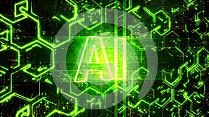 4k AI Artificial Intelligence Brain circuit,Matrix binary computer code text.