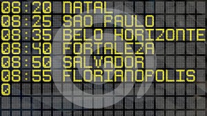 4K - Airport Departure Board with Brazilian destinations