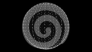 4k animated 3d wireframe sphere rotating on its axis on a black background.3d rendering