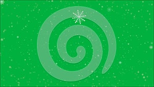 4K. animation of Christmas snowflake, snow crystal motion graphic falling down isolated on chroma key green screen