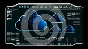 4K Animation UI User Interface with cloud computer data HUD pi bar text box table and element on dark abstract background for futu