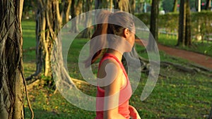 4K Asian Woman Drinking Water Before Jogging In The Daan Park at Taipe City