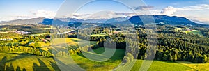 4K Bad TÃ¶lz, Isar Valley, Germany Bavaria. Alps Karwendel mountain. Sunset Aerial shot in June