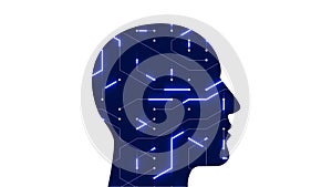 4k Brain head chip circuit digital line,people think AI artificial intelligence.