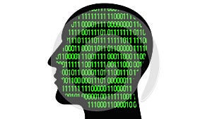 4k Brain head matrix style binary code,man thinking AI artificial intelligence.