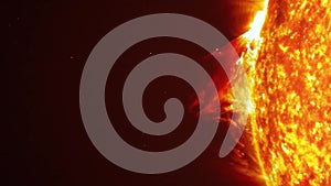 4k burning Sun Solar Atmosphere isolated on black starry space sky.