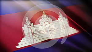 4k Cambodia National flag wrinkles wind in Cambodian seamless loop background.