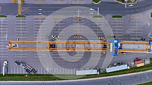 4K camera drone top down view of the construction site of the REM Metropolitan Express Network in Pointe Claire, Montreal