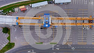 4K camera drone top down view of the contruction site of the REM Metropolitan Express Network in Pointe Claire, Montreal