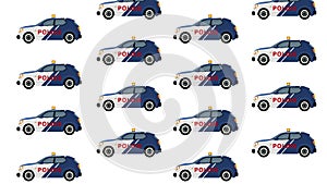 4k cartoon video of comic police car design on white background.