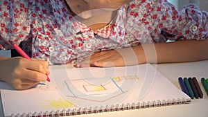4K Child Drawing House, Girl Coloring, Kids Making Craft, Children Education