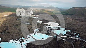 4K cinematic Aerial drone footage of Blue Lagoon Spa, Iceland. Geothermal hot spring