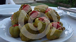 4K Close up of stuffed peppers meal for aegean cousine