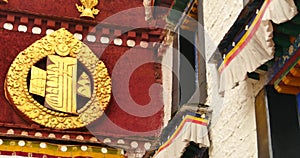 4k closeup of The Jokhang Temple In Lhasa,Tibet,white clouds in blue sky.