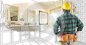 4k Contractor Facing Custom Bathroom Drawing Transitioning to Photograph.