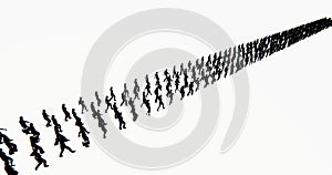 4k Crowd Of People walking turned into a row array, businessman silhouette, army matrix.