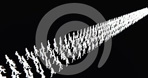 4k Crowd Of People walking turned into a row array,businessman silhouette,army matrix.