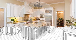 4k Custom Kitchen Drawing Transitioning to Photograph.