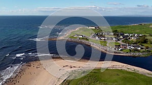 4k drone footage of the coast at Brora in Scotland
