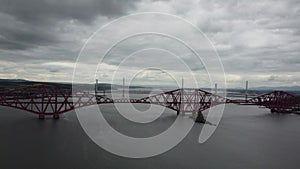 4k drone footage of the Forth Bridges crossing the Firth of Forth at Queensferry, Edinburgh