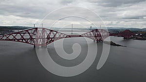 4k drone footage of the Forth Bridges crossing the Firth of Forth at Queensferry, Edinburgh