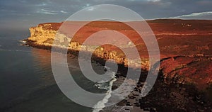 4k drone footage of Peddie Sands, Caithness, Scotland at sunrise