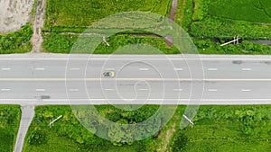 4K Drone shot high angle Aerial view of highway traffic at the countryside, The car truck and motorcycle transport4K Drone shot ae