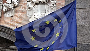 4K. European Union flag waving, located in Piazza del Plebiscito