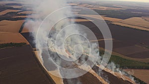 4k Fire In A Cornfield After The Harvest View from the drone