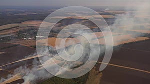 4k Fire In A Cornfield After The Harvest View from the drone