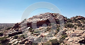 4K Footage Aerial View to the Ancient Laas Geel, cave formations on the rural outskirts of Hargeisa, Somaliland