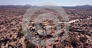 4K Footage Aerial View to the Ancient Laas Geel, cave formations on the rural outskirts of Hargeisa, Somaliland