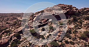 4K Footage Aerial View to the Laas Geel, cave formations on the outskirts of Hargeisa, Somaliland