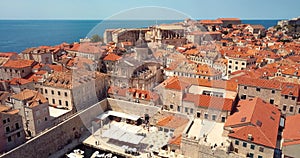 4K Footage Aerial View to the Old City Fortification and Red Roofs in Dubrovnik