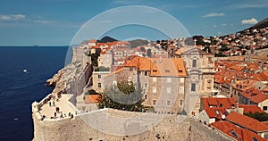 4K Footage Aerial View to the Old City Fortification and Red Roofs in Dubrovnik