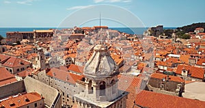 4K Footage Aerial View to the Old City Fortification and Red Roofs in Dubrovnik