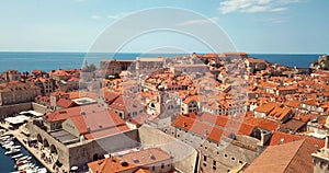 4K Footage Aerial View to the Old City Fortification and Red Roofs in Dubrovnik