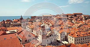 4K Footage Aerial View to the Old City Fortification and Red Roofs in Dubrovnik