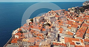 4K Footage Aerial View to the Old City Fortification and Red Roofs in Dubrovnik