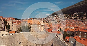 4K Footage Aerial View to the Old City Fortification and Red Roofs in Dubrovnik