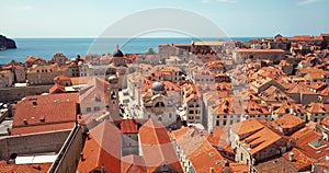 4K Footage Aerial View to the Old City Fortification and Red Roofs in Dubrovnik