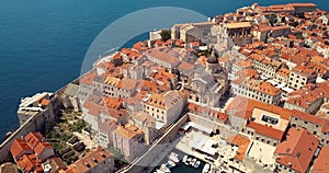 4K Footage Aerial View to the Old City Fortification and Red Roofs in Dubrovnik