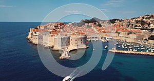 4K Footage Aerial View to the Old City Fortification and Red Roofs in Dubrovnik