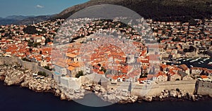 4K Footage Aerial View to the Old City Fortification and Red Roofs in Dubrovnik