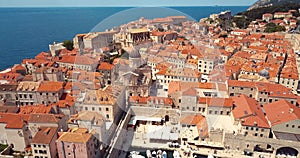 4K Footage Aerial View to the Old City Fortification and Red Roofs in Dubrovnik