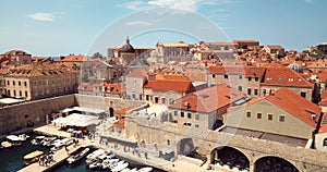 4K Footage Aerial View to the Old City Fortification and Red Roofs in Dubrovnik