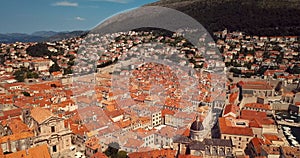 4K Footage Aerial View to the Old City Fortification and Red Roofs in Dubrovnik