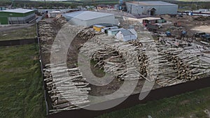 4k footage of a warehouse for storing logs from a drone. aerial shooting