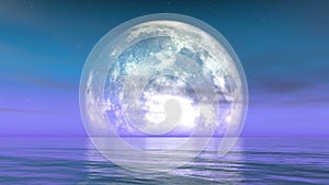 4k Full Moon on the water,reflect on the sea,Science Fiction Scene,purple cloud & smoke flying.