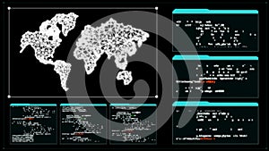 4K Hacker User inter face with random text window code percent load for cyber technology futuristic concept